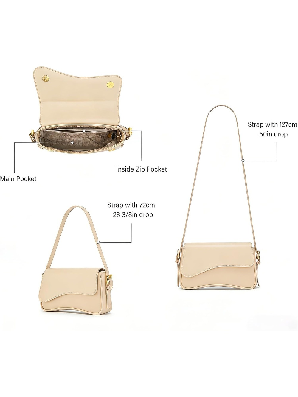 〽️ Women's Nude Pu Leather Underarm Adjustable Strap Crossbody Bag